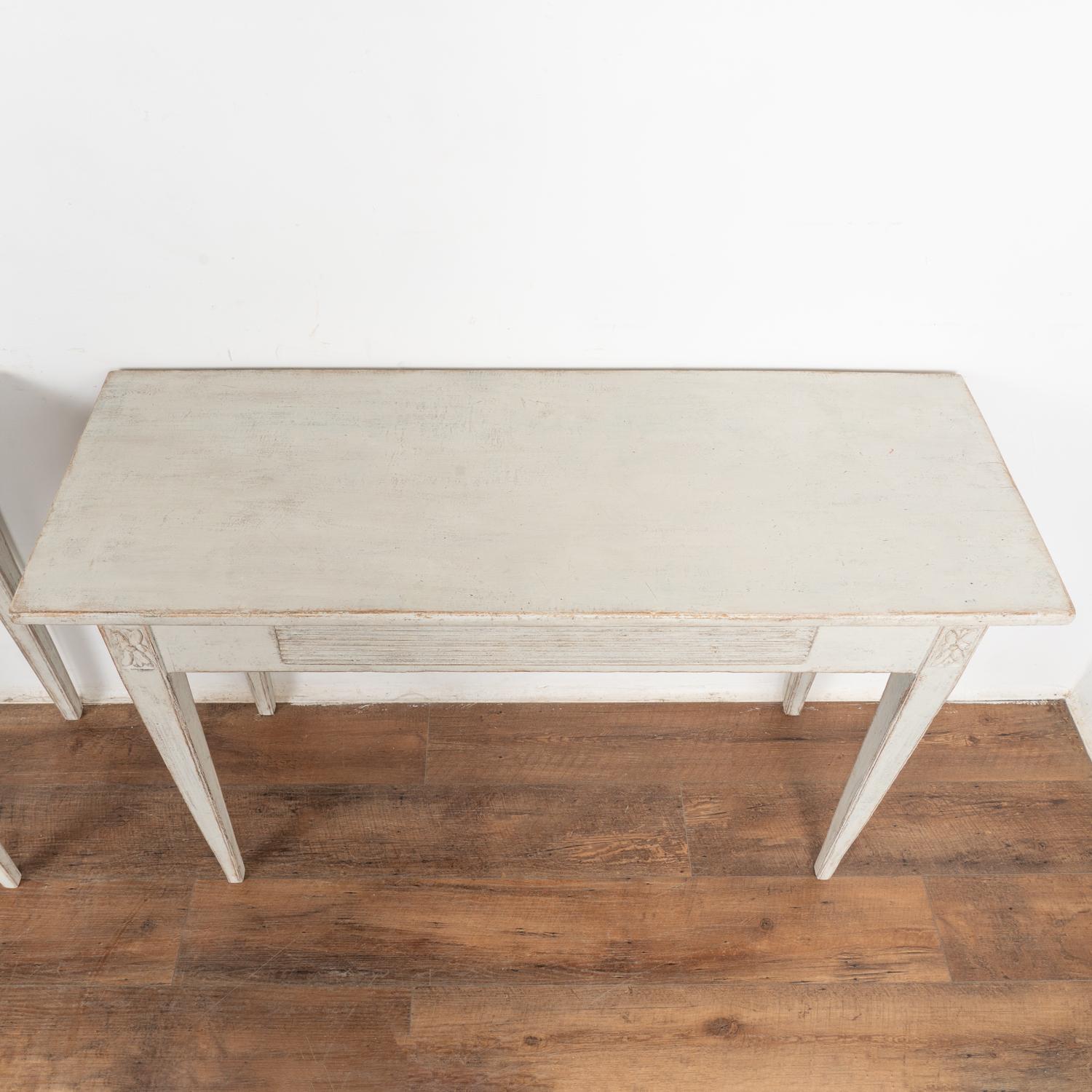 Pine Pair, Gustavian Style White Console Tables with Drawer, Sweden circa 1860 For Sale
