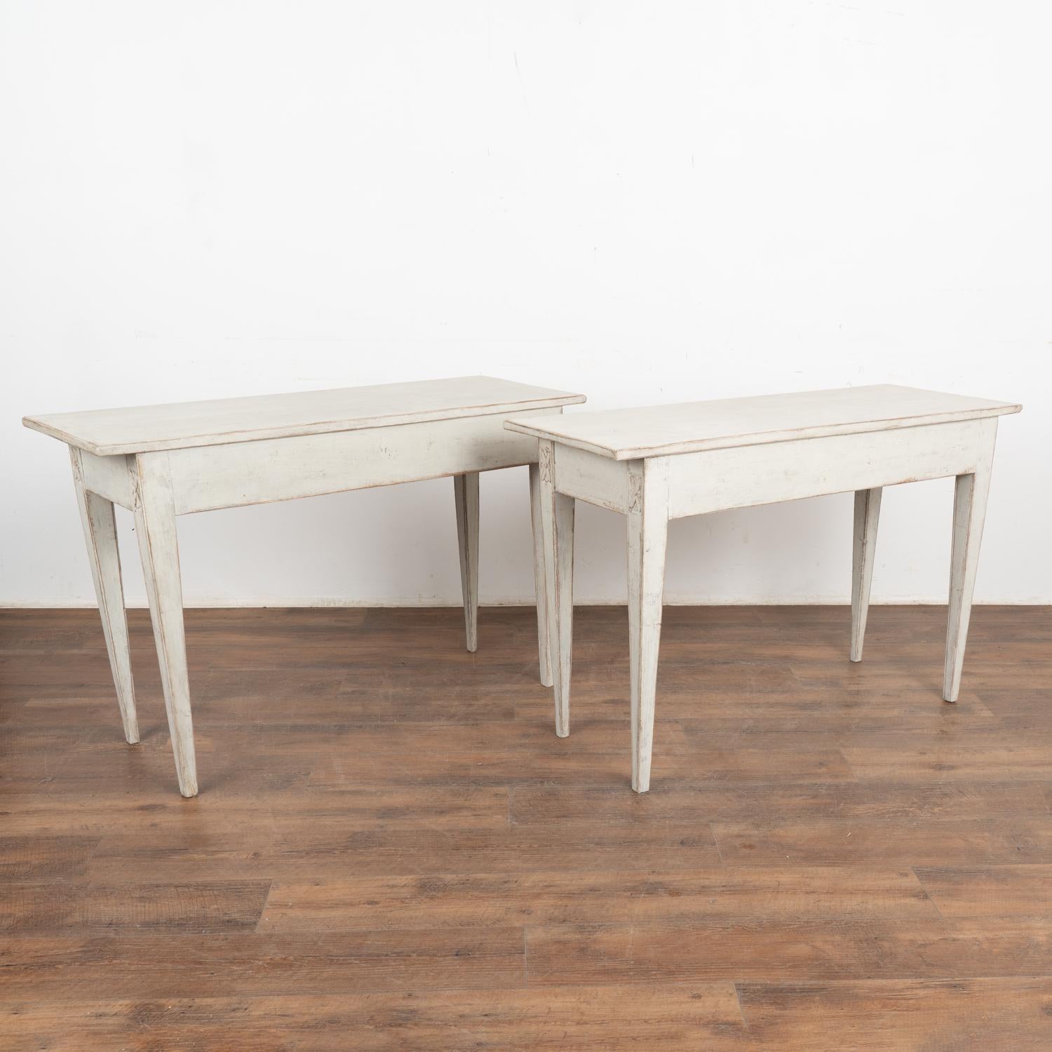 Pair, Gustavian Style White Console Tables with Drawer, Sweden circa 1860 For Sale 2