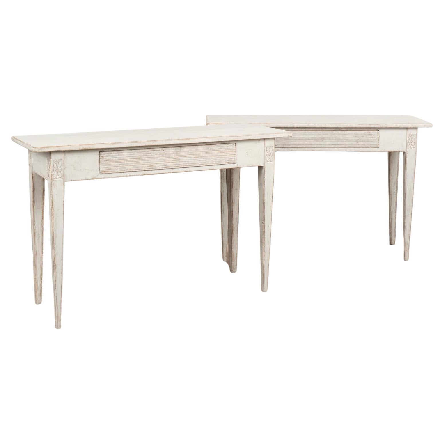 Pair, Gustavian Style White Console Tables with Drawer, Sweden circa 1860 For Sale