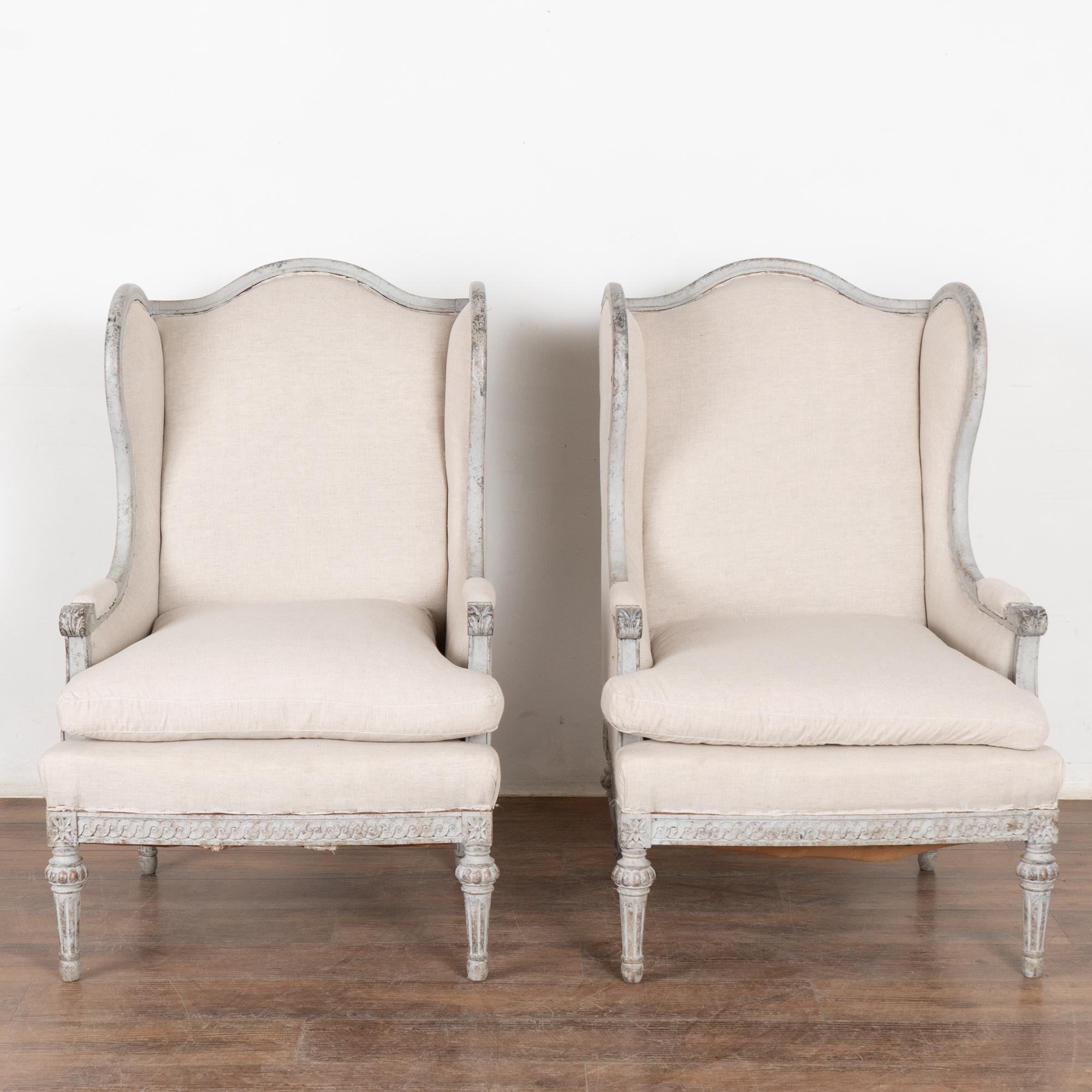Swedish Pair, Gustavian Style Wingback Arm Chairs from Sweden, circa 1920-40 For Sale