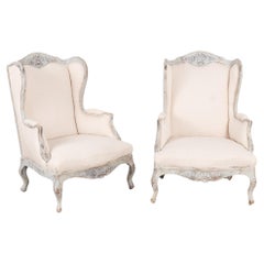 Pair, Gustavian Style Wingback Gray Chairs, Sweden circa 1920-40