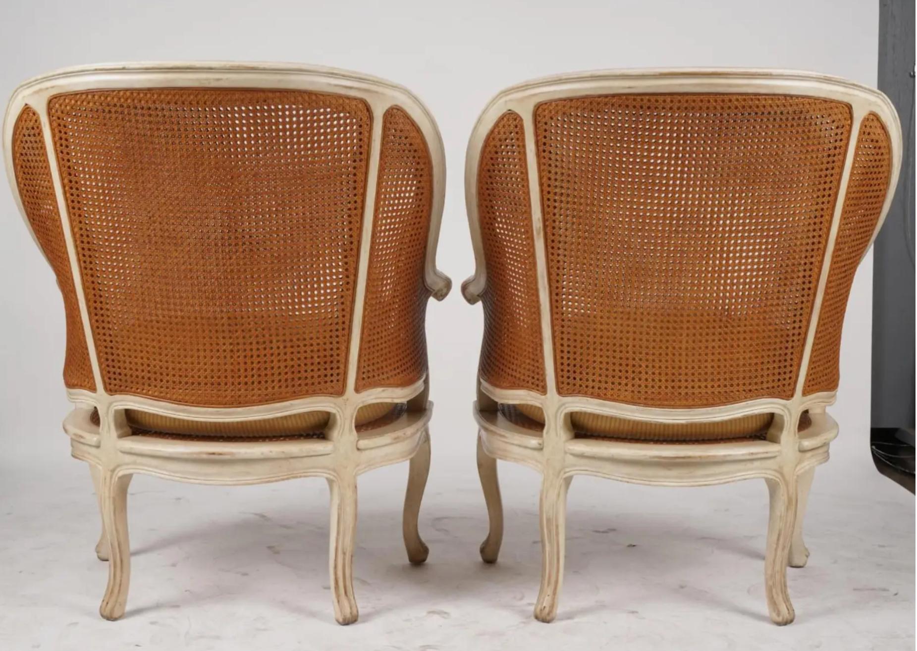 20th Century Pair Gustavian Swedish Empire Style Hendrix Allardyce Double Cane Bergere Chairs