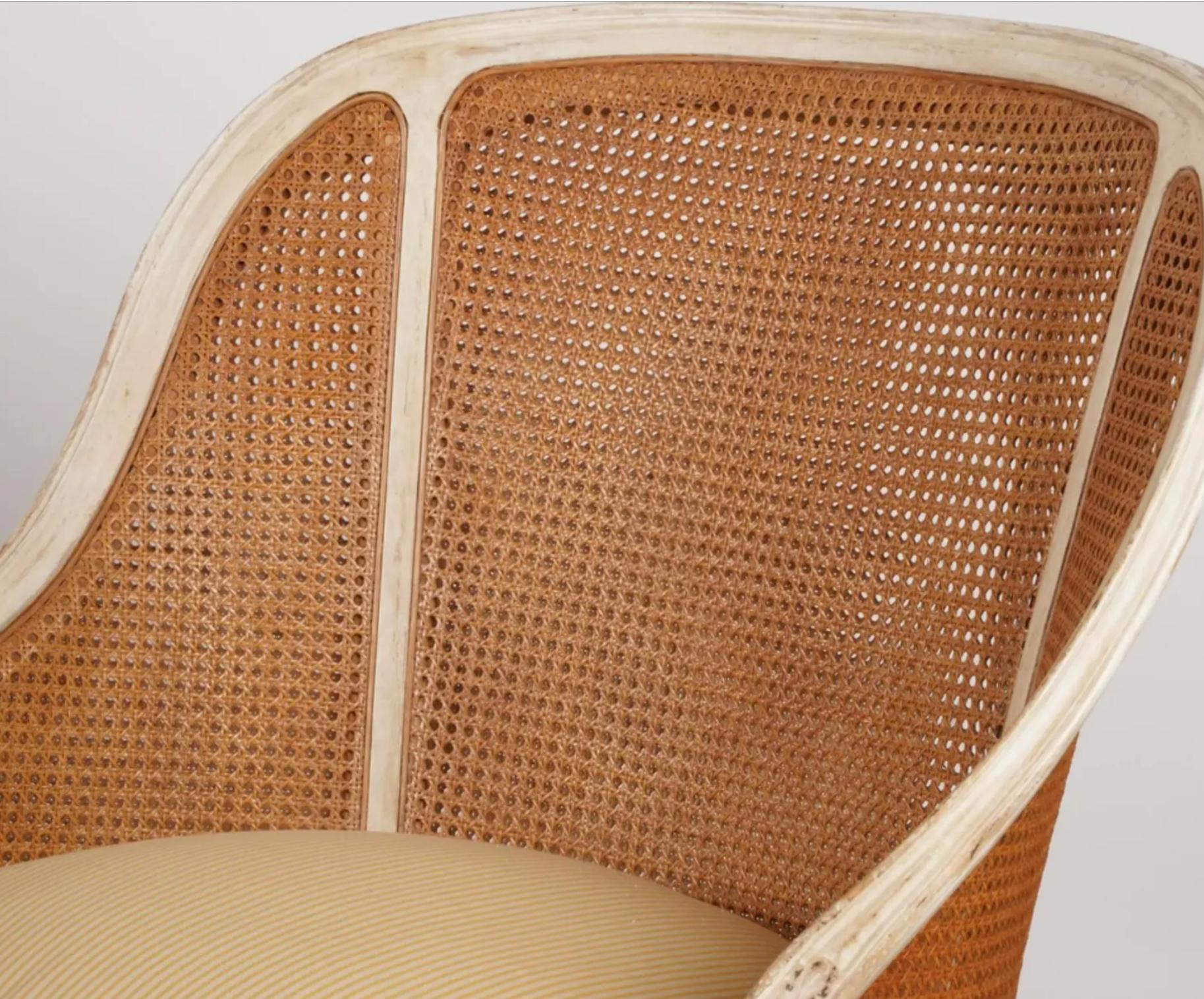Wood Pair Gustavian Swedish Empire Style Hendrix Allardyce Double Cane Bergere Chairs