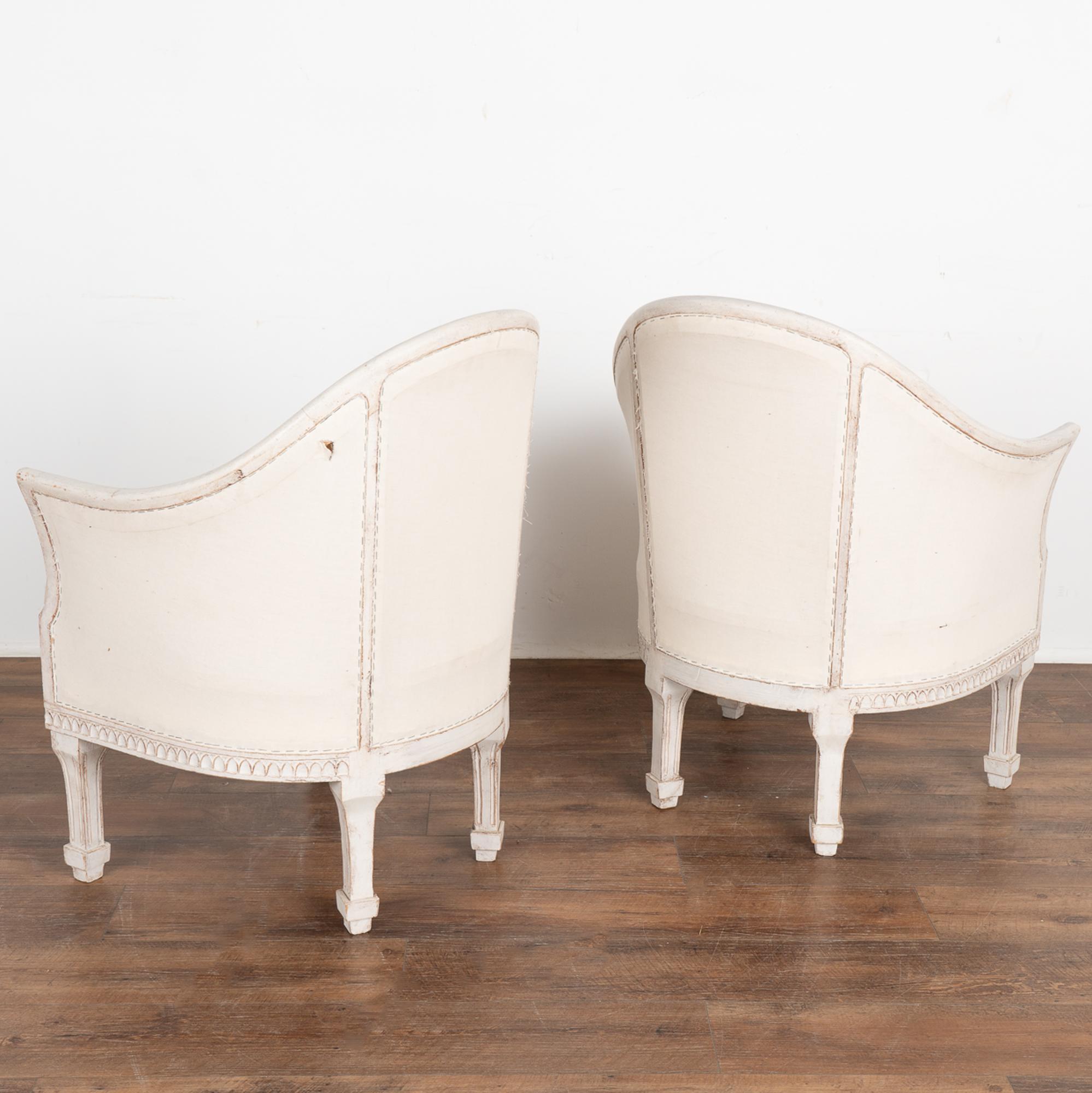 Pair, Gustavian White Arm Chairs, Sweden circa 1910 For Sale 6
