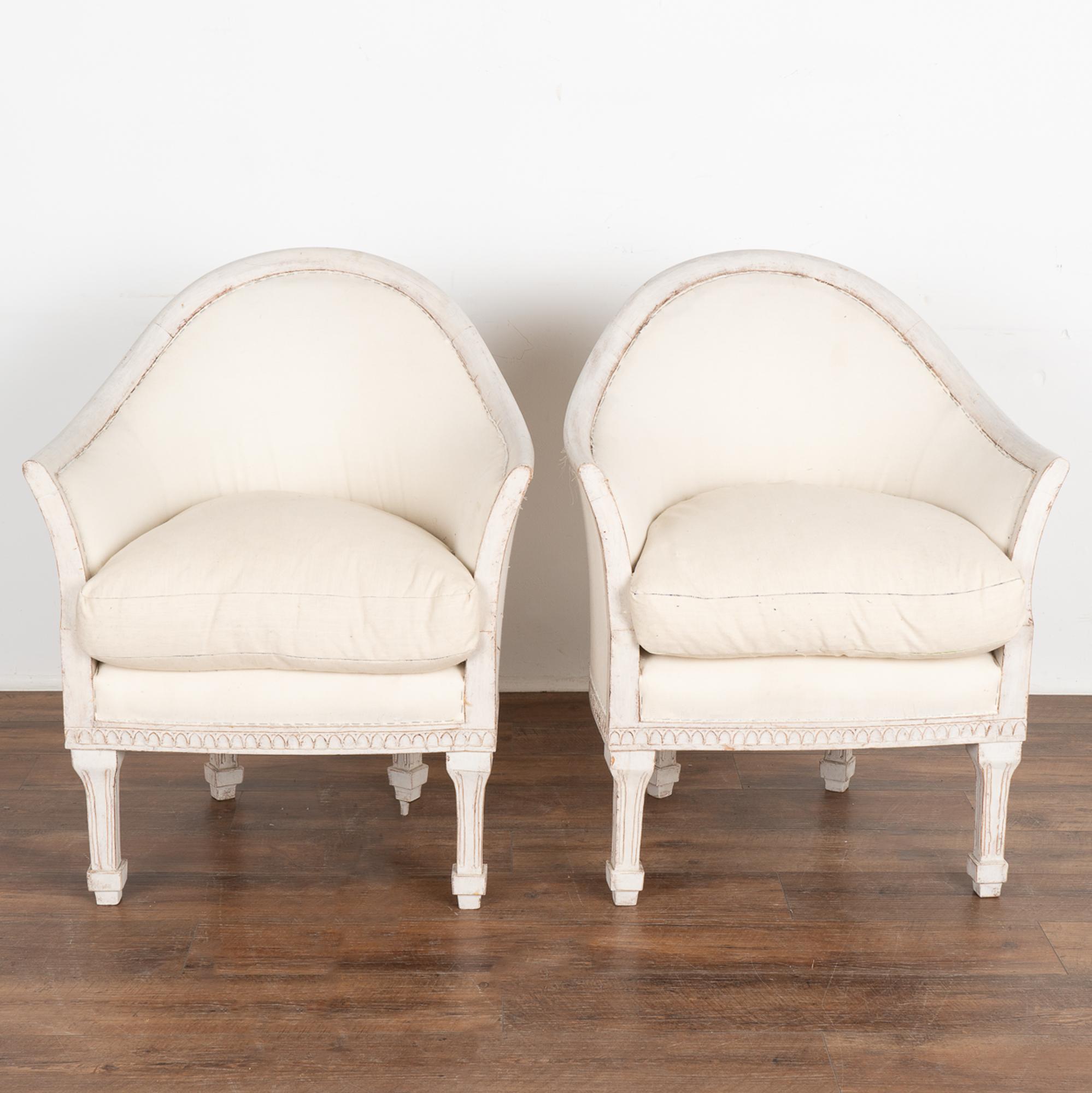 Swedish Pair, Gustavian White Arm Chairs, Sweden circa 1910 For Sale