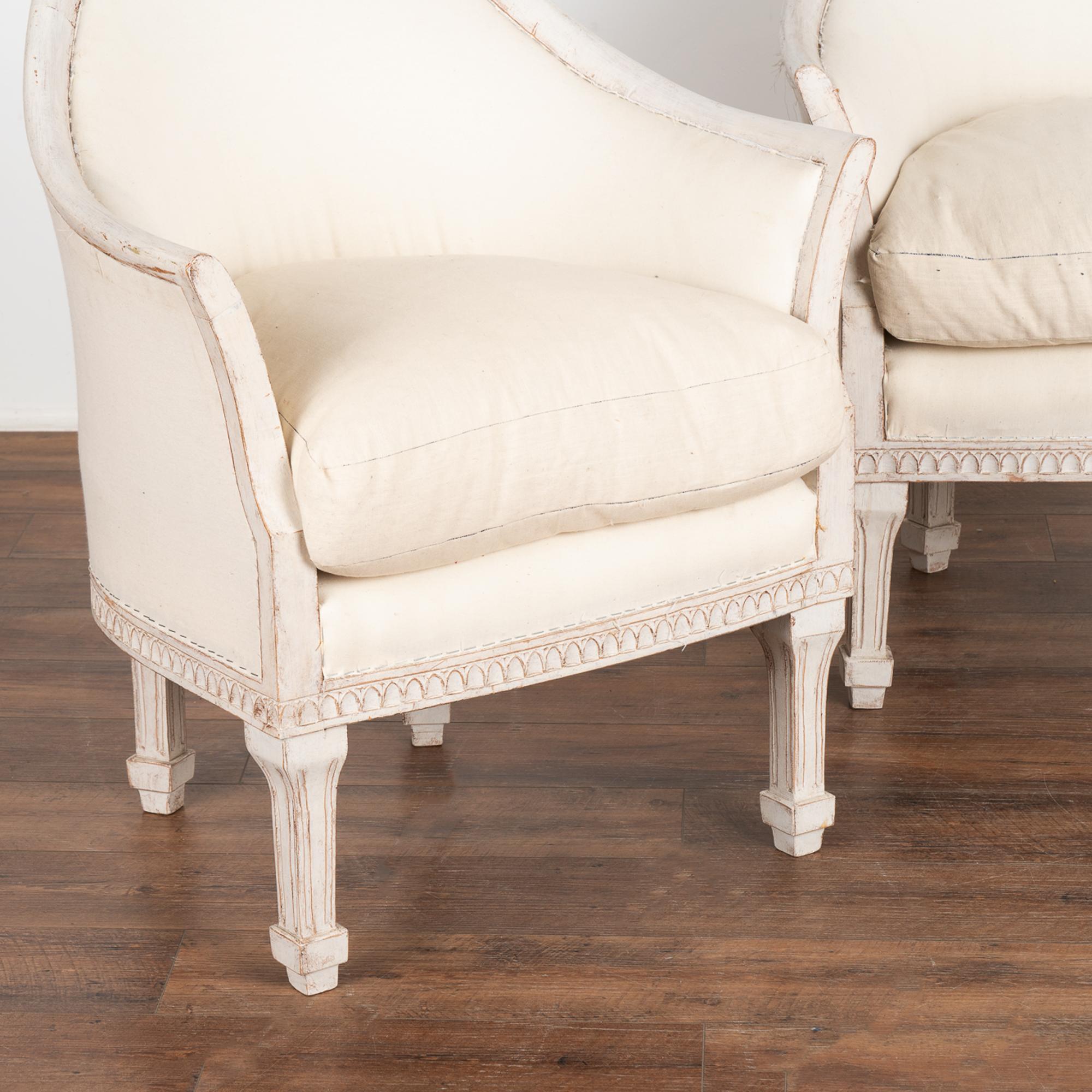 Pair, Gustavian White Arm Chairs, Sweden circa 1910 In Good Condition For Sale In Round Top, TX