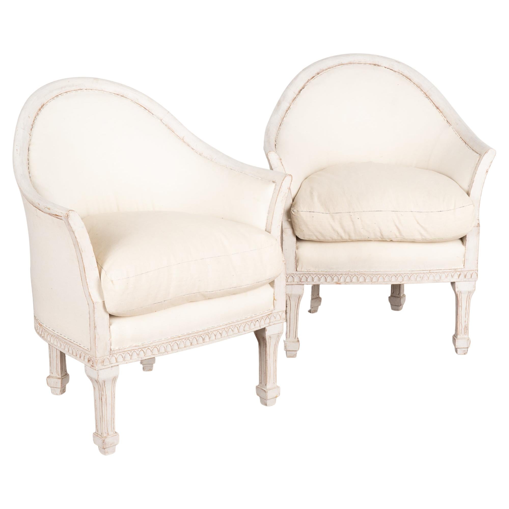 Pair, Gustavian White Arm Chairs, Sweden circa 1910