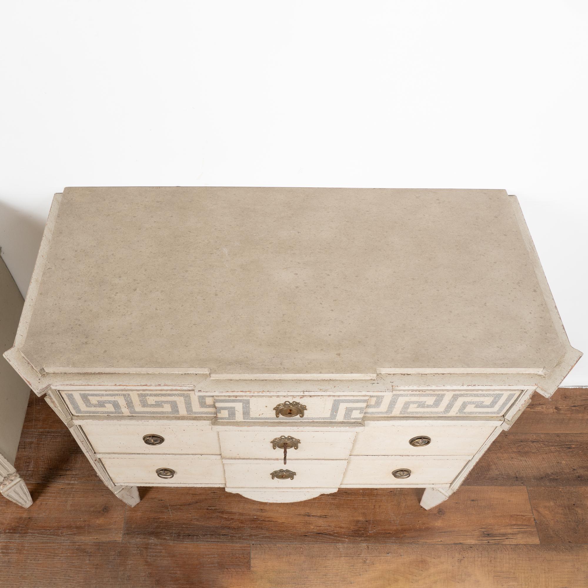 Brass Pair, Gustavian White Chest of Drawers Sweden circa 1860-80 For Sale