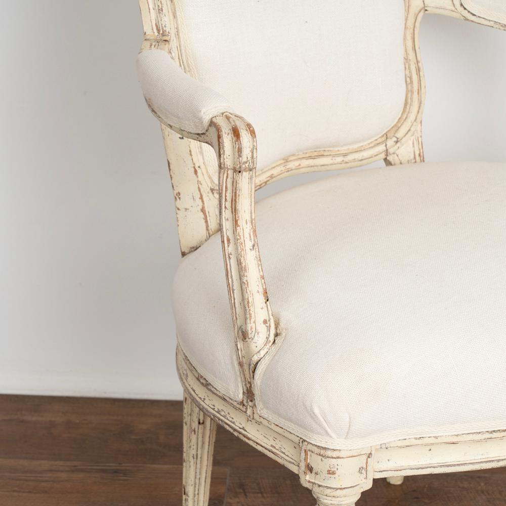 Pair, Gustavian White Painted Arm Chairs from Sweden, circa 1840-1860 For Sale 5