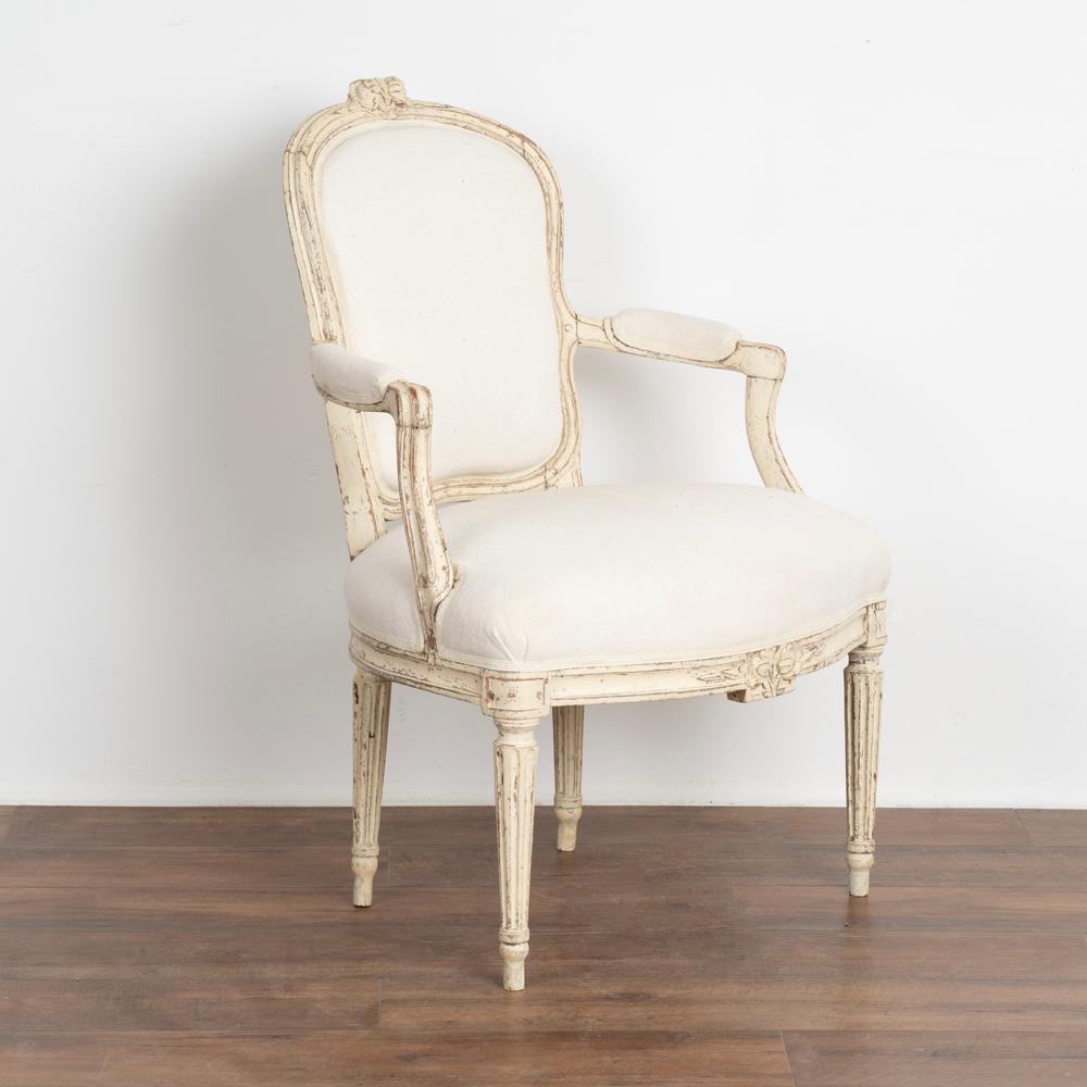 Swedish Pair, Gustavian White Painted Arm Chairs from Sweden, circa 1840-1860 For Sale