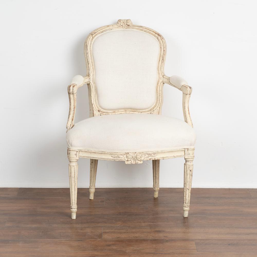 Pair, Gustavian White Painted Arm Chairs from Sweden, circa 1840-1860 In Good Condition For Sale In Round Top, TX