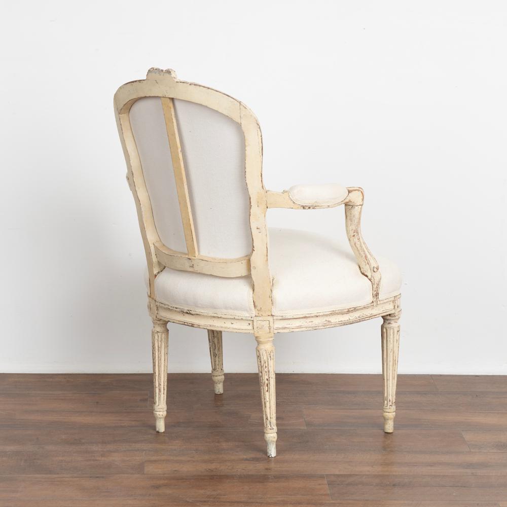 19th Century Pair, Gustavian White Painted Arm Chairs from Sweden, circa 1840-1860 For Sale