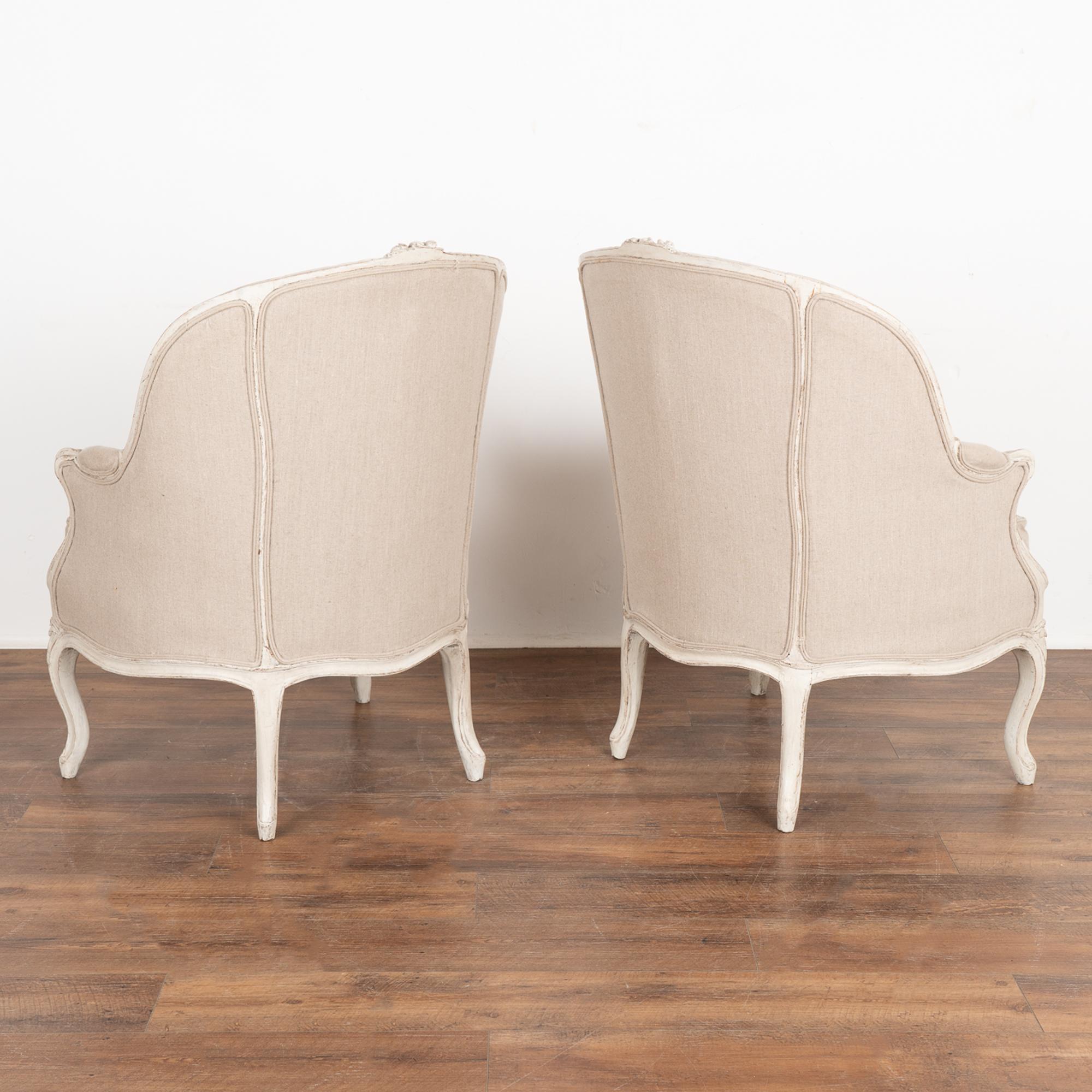 Pair, Gustavian White Painted Arm Chairs, Sweden circa 1880 For Sale 5