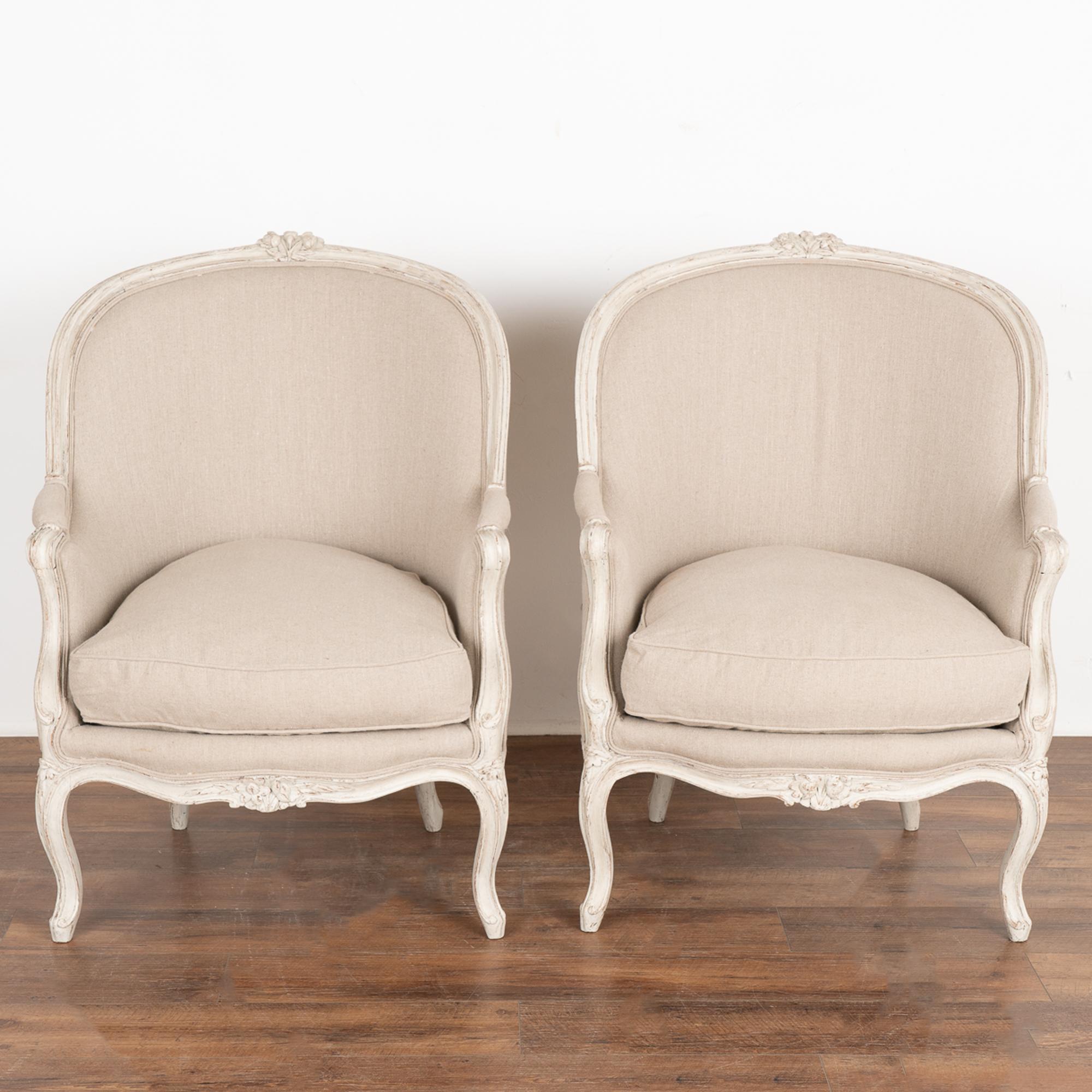 Swedish Pair, Gustavian White Painted Arm Chairs, Sweden circa 1880 For Sale