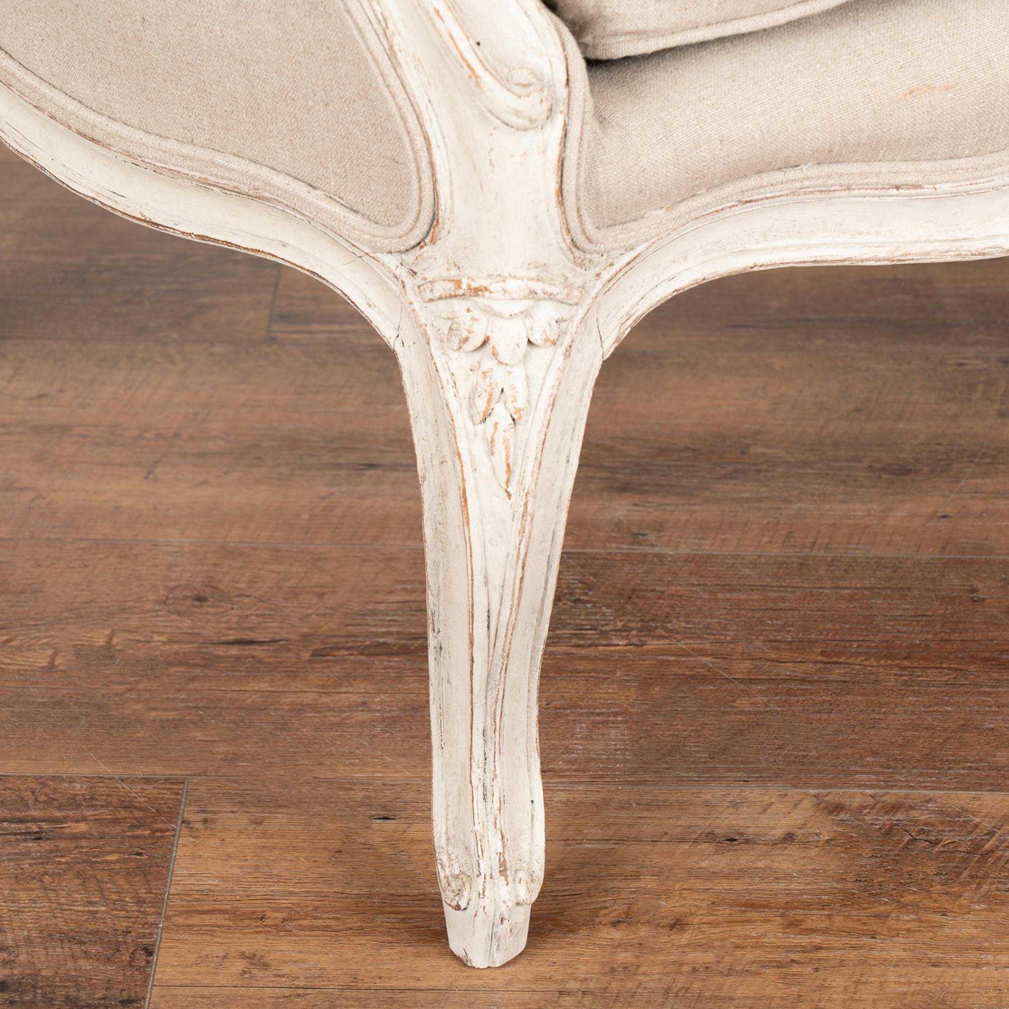 Linen Pair, Gustavian White Painted Arm Chairs, Sweden circa 1880