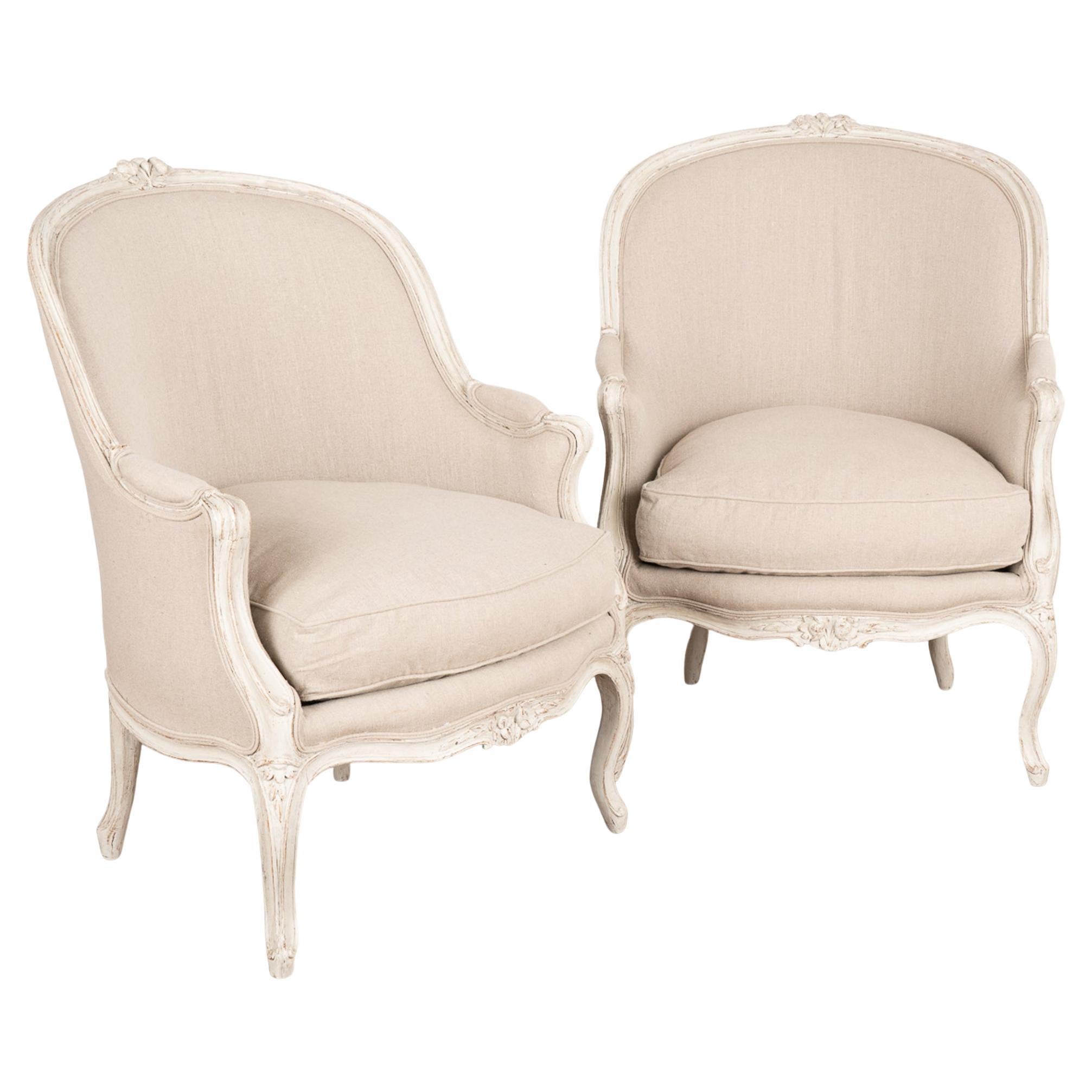 Pair, Gustavian White Painted Arm Chairs, Sweden circa 1880 For Sale