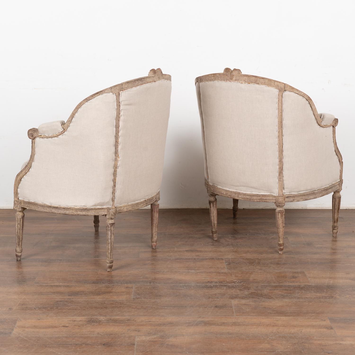 Pair, Gustavian White Painted Armchairs, Sweden circa 1940 For Sale 7