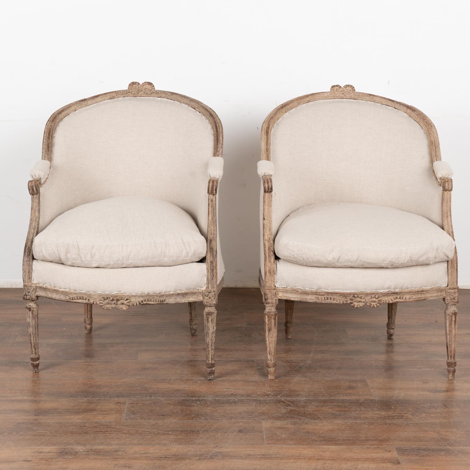 Swedish Pair, Gustavian White Painted Armchairs, Sweden circa 1940 For Sale