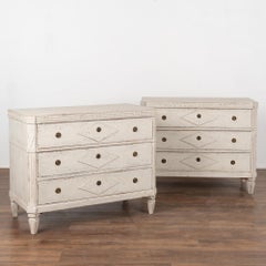 Pair, Gustavian White Painted Chest of Drawers, Sweden circa 1840-80