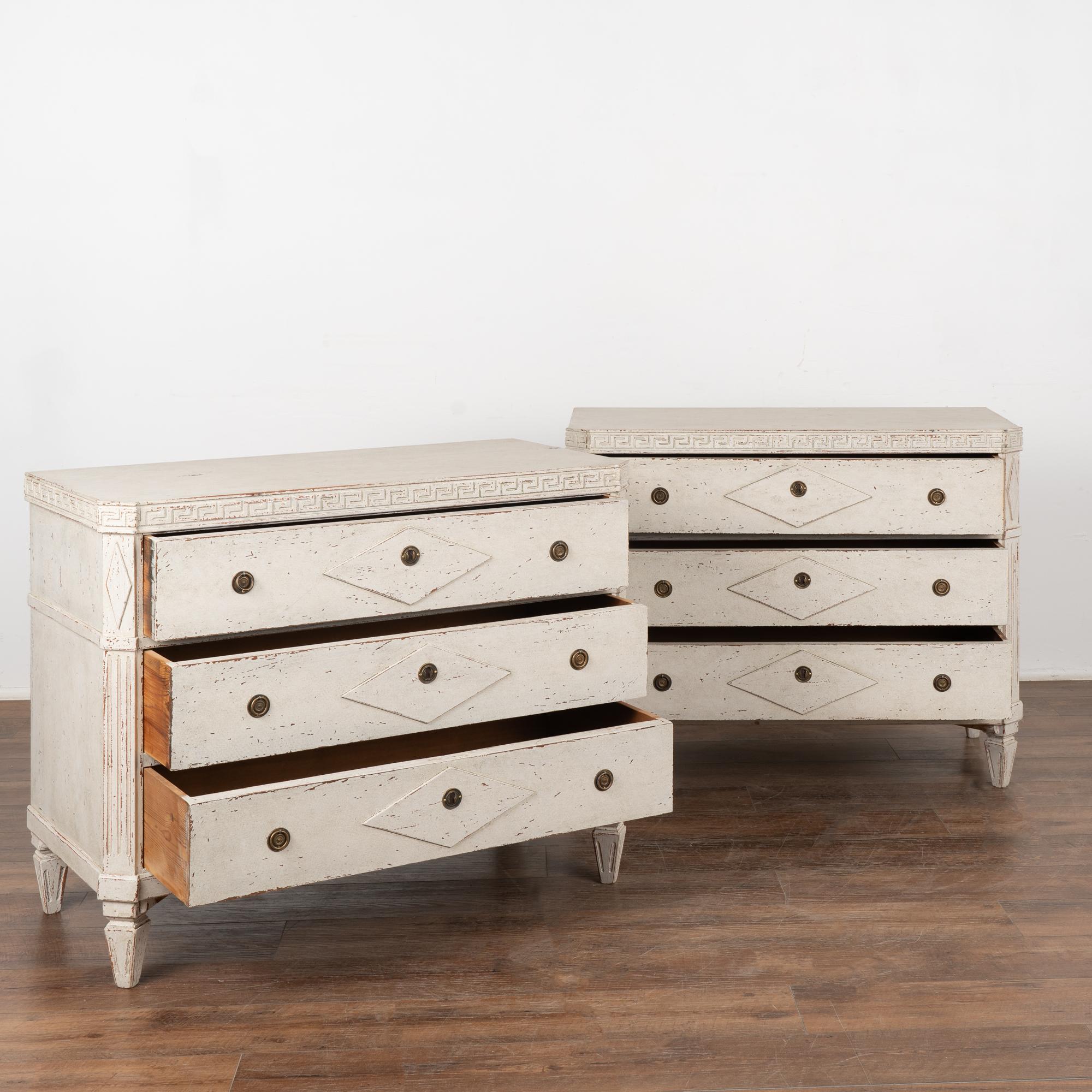Swedish Pair, Gustavian White Painted Chest of Drawers, Sweden circa 1840-80 For Sale