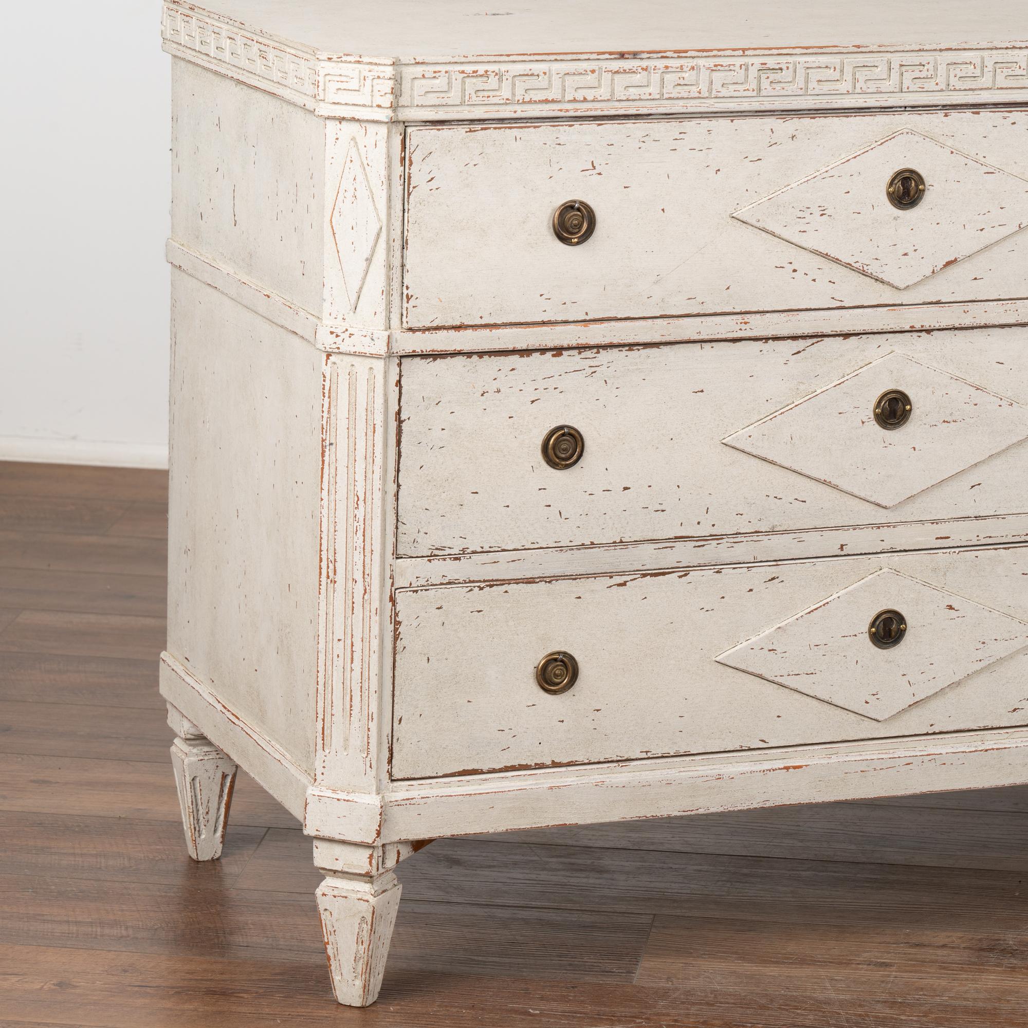 Brass Pair, Gustavian White Painted Chest of Drawers, Sweden circa 1840-80 For Sale