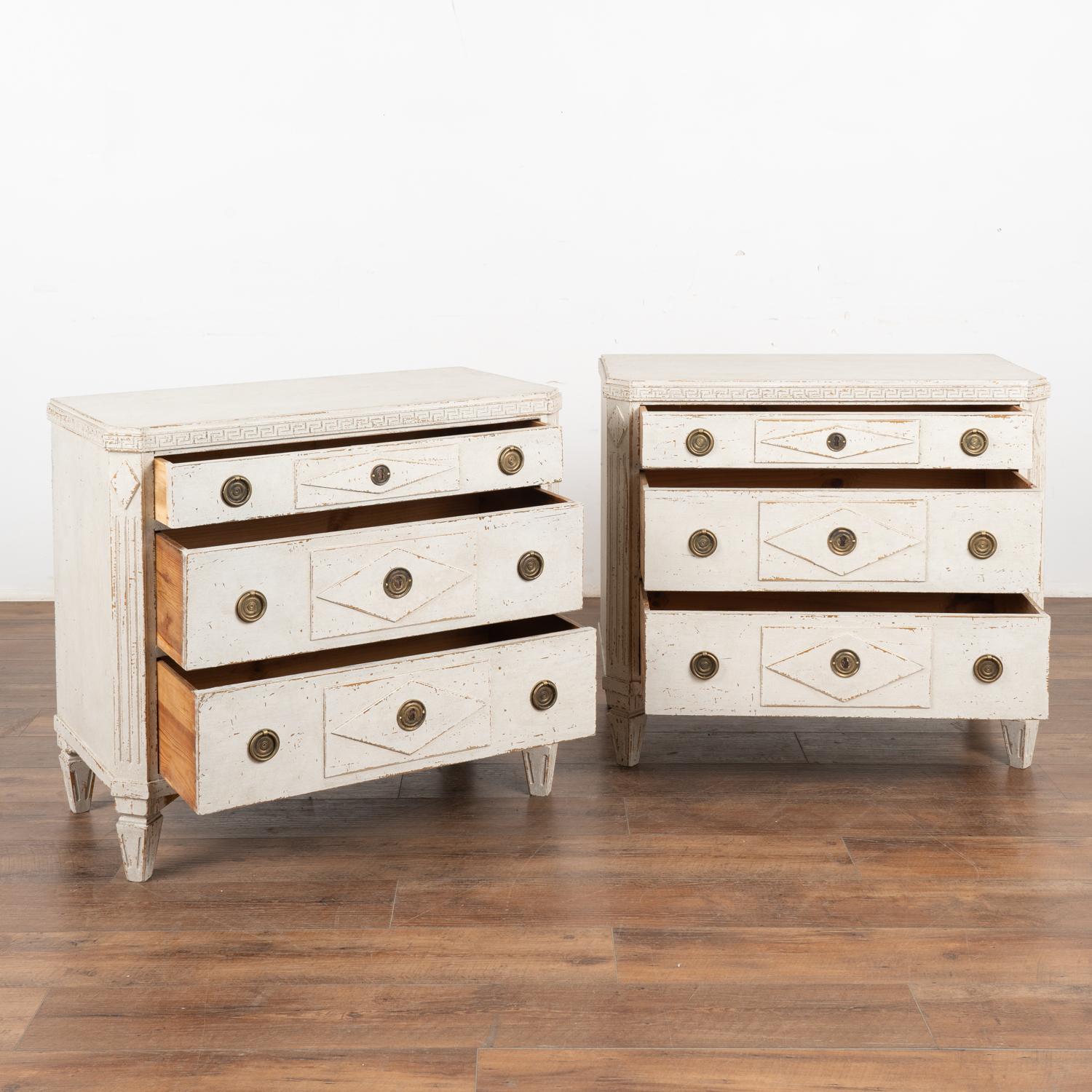 Swedish Pair, Gustavian White Painted Chest of Drawers, Sweden circa 1860-80 For Sale