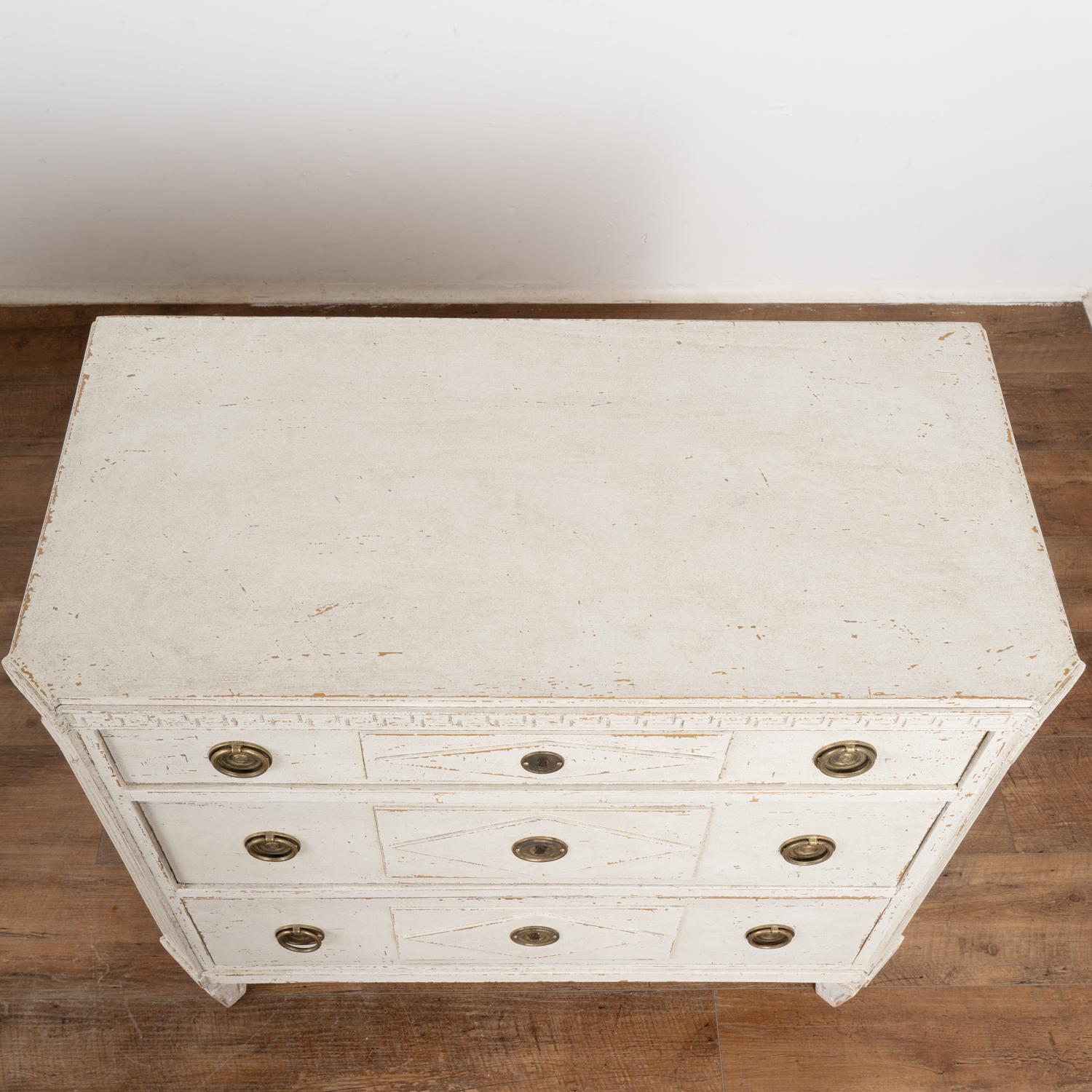 Brass Pair, Gustavian White Painted Chest of Drawers, Sweden circa 1860-80 For Sale