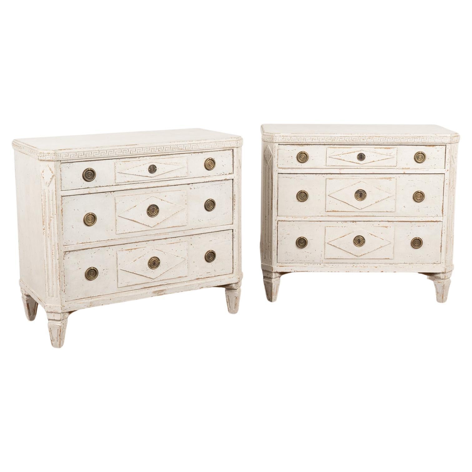 Pair, Gustavian White Painted Chest of Drawers, Sweden circa 1860-80 For Sale