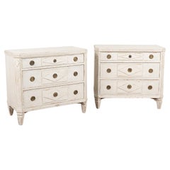 Antique Pair, Gustavian White Painted Chest of Drawers, Sweden circa 1860-80