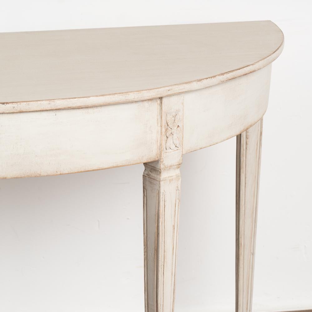 Wood Pair, Gustavian White Painted Demi Lune Side Tables Consoles, circa 1860-80