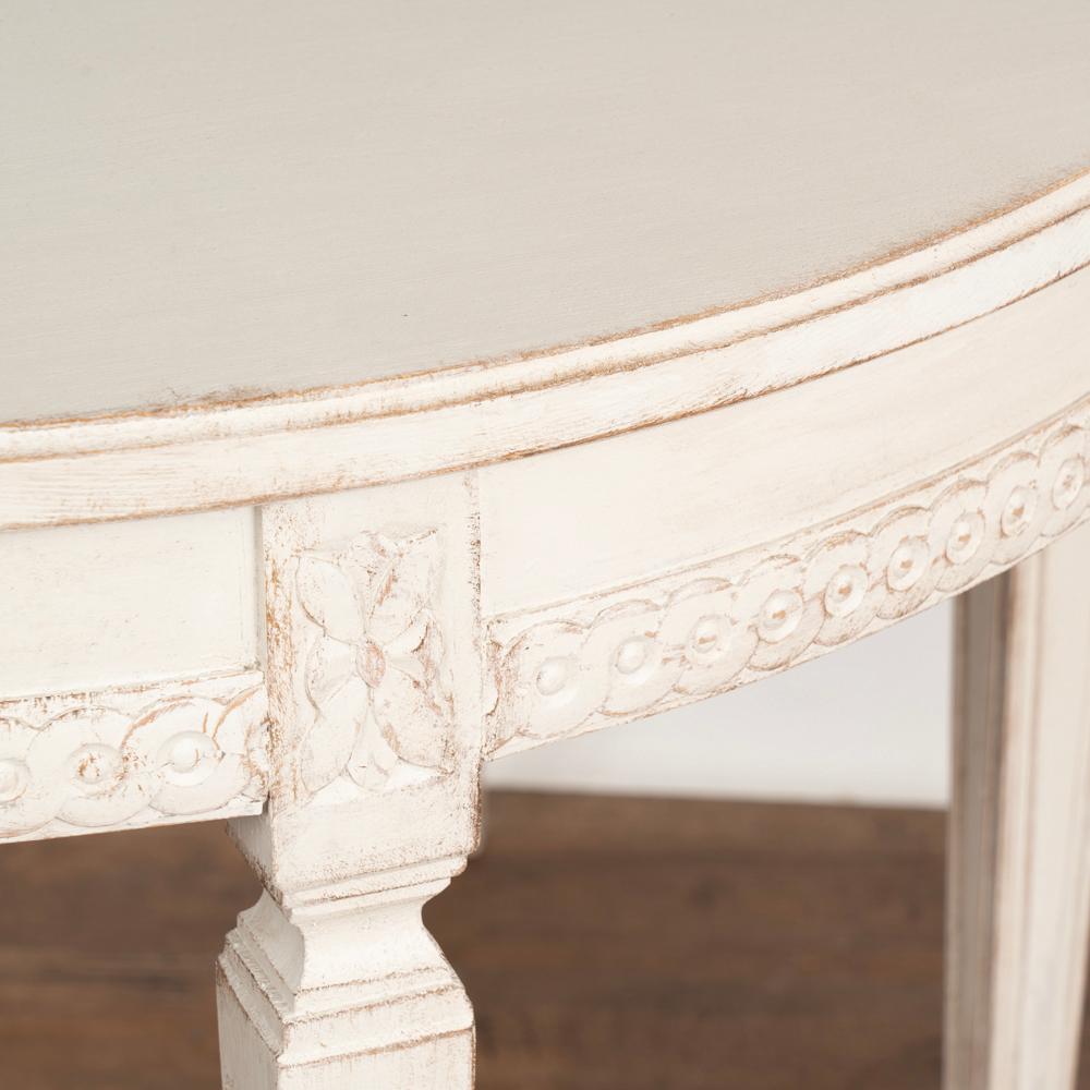19th Century Pair, Gustavian White Painted Demi Lunes Side Tables Consoles from Sweden, circa