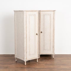 Pair, Gustavian White Painted Pedestal Tall Narrow Cabinets, Sweden, circa 1860