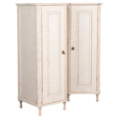Pair, Gustavian White Painted Pedestal Tall Narrow Cabinets, Sweden, circa 1860
