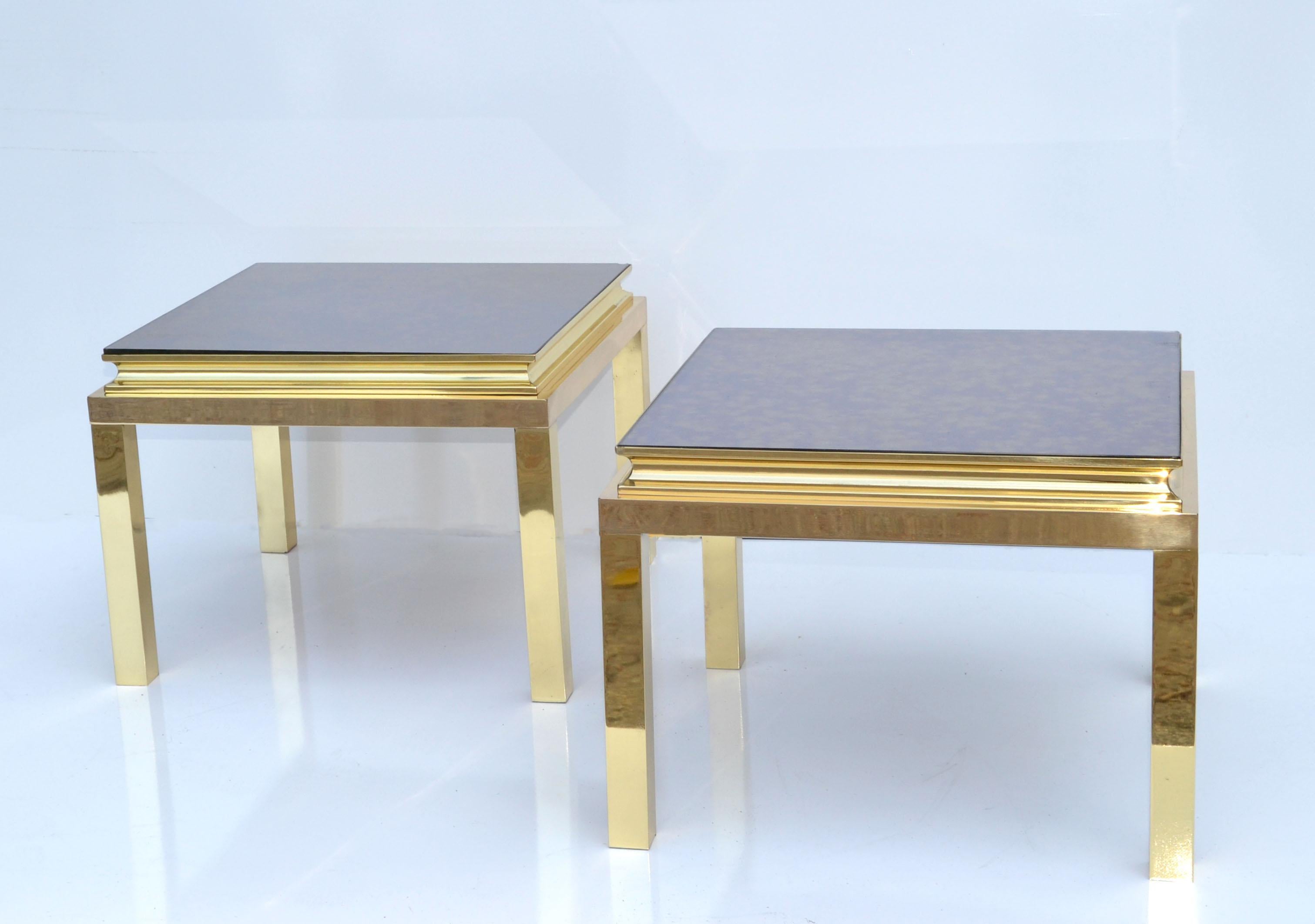 Pair, Guy Lefevre for Maison Jansen Polished Brass Side End Tables Mirrored Top For Sale 9