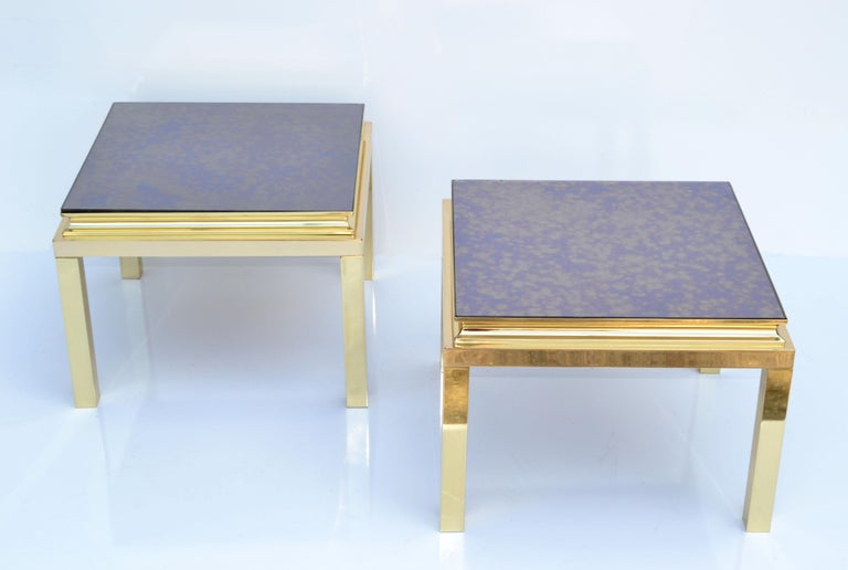 Pair, Guy Lefevre for Maison Jansen Polished Brass Side End Tables Mirrored Top For Sale 10