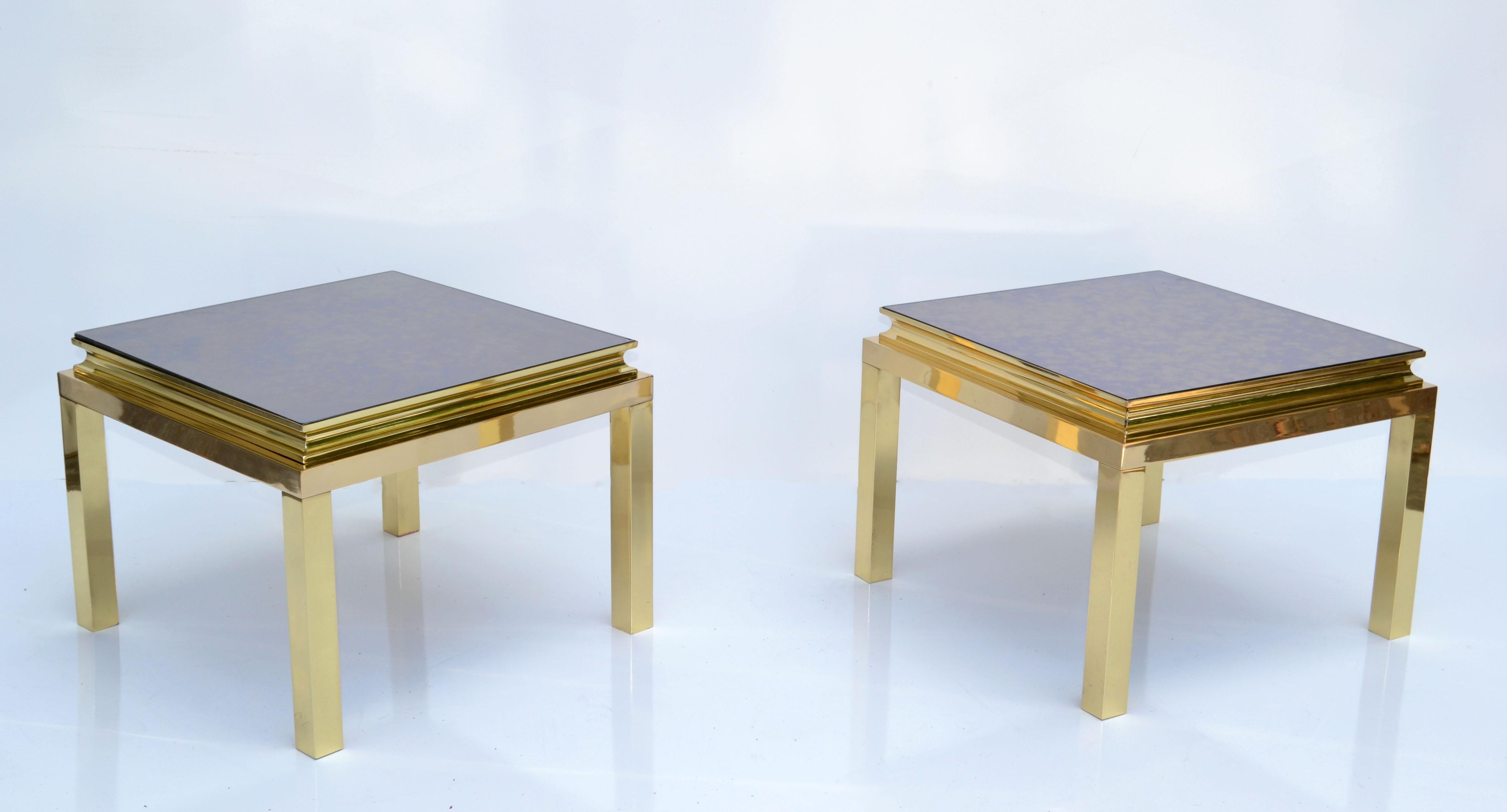 Mid-Century Modern Pair, Guy Lefevre for Maison Jansen Polished Brass Side End Tables Mirrored Top For Sale