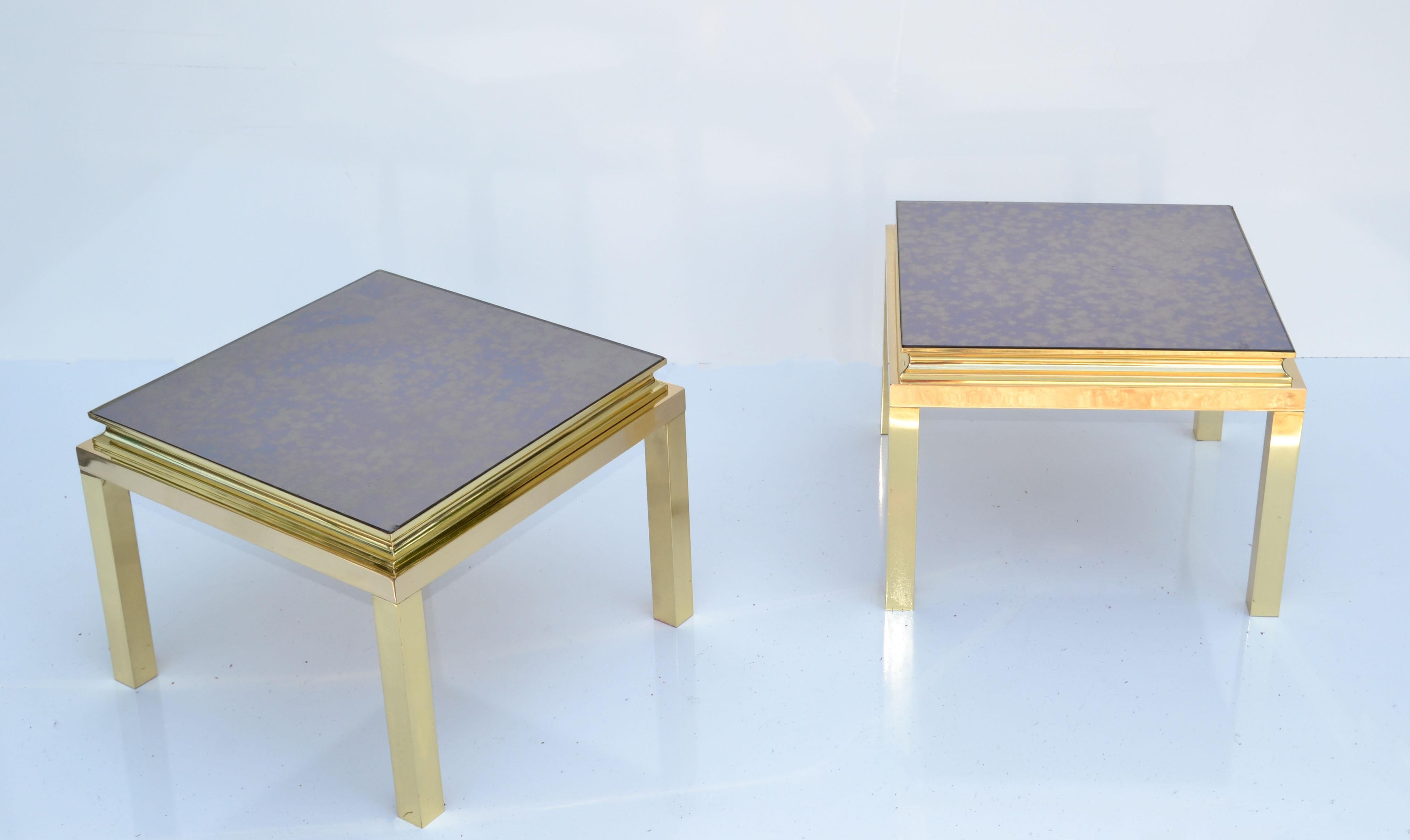 Pair, Guy Lefevre for Maison Jansen Polished Brass Side End Tables Mirrored Top For Sale 2