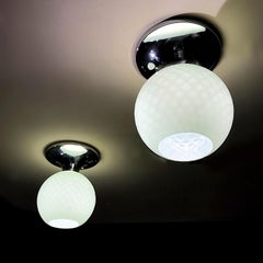 Pair of Guzzini Art Deco Style Mint Green Flush Mount or Wall Lamp, 1970s, Italy