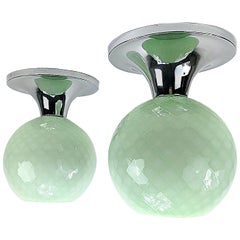 Pair of Guzzini Art Deco Style Mint Green Flush Mount or Wall Lamp, 1970s, Italy