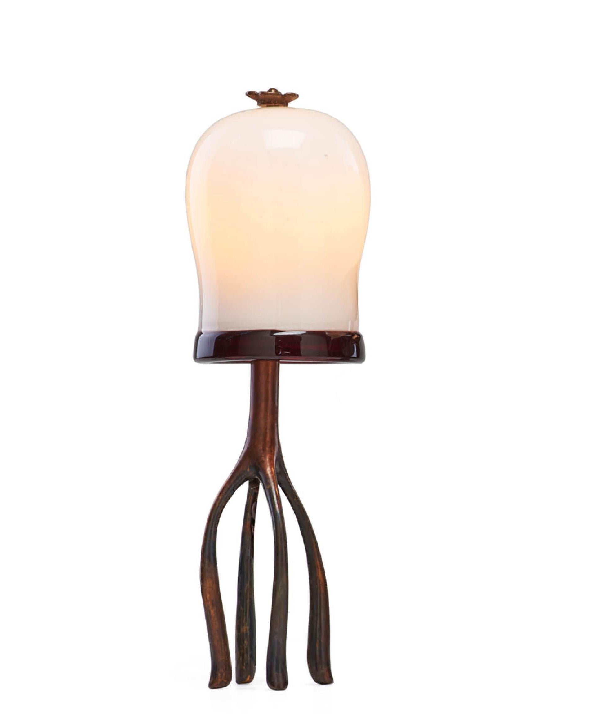 American Pair H57 Boudoir Table Lamp: Cast Bronze + Blown Glass, Jordan Mozer, USA 2007 For Sale