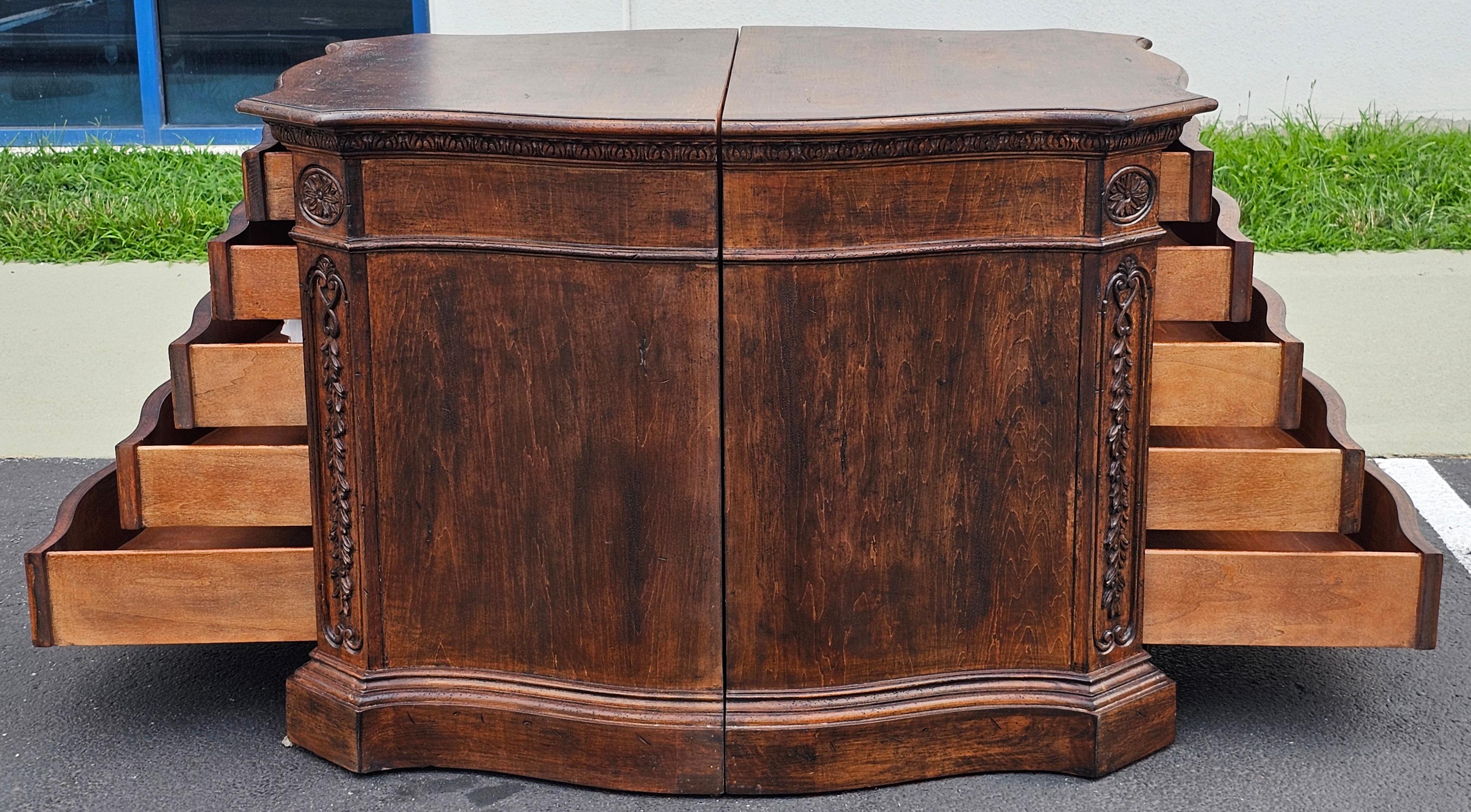 Stained Pair Habersham Biltmore Fruitwood Serpentine Bachelor Chests of Drawers Island For Sale