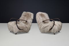 Pair Halabala Sheepskin Lounge Chairs, Bentwood, Art Deco, 1940s