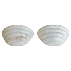 Pair Half Moon Alabaster Deco Style Wall Light Sconces