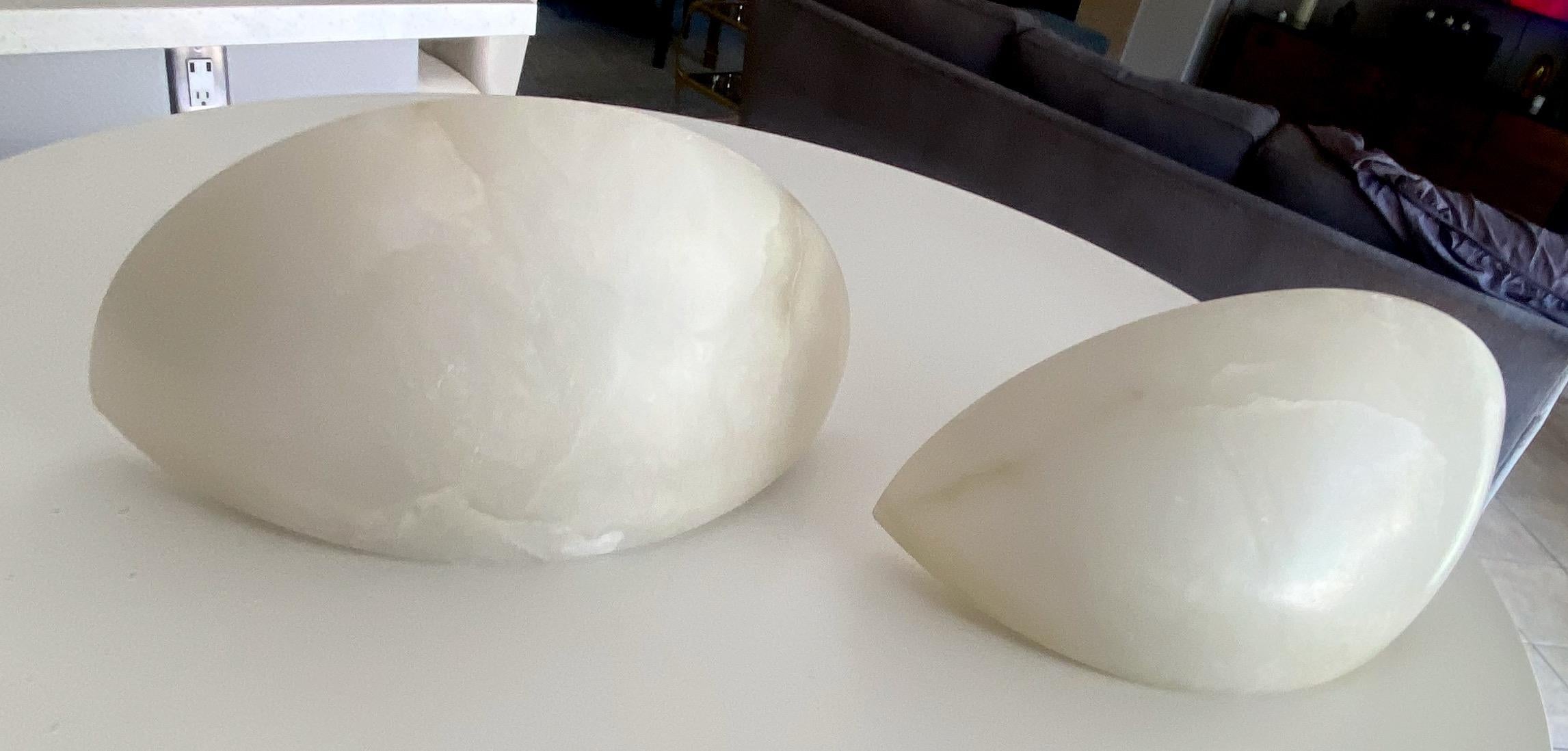 Pair Half Moon Alabaster Wall Light Sconces In Good Condition In Palm Springs, CA