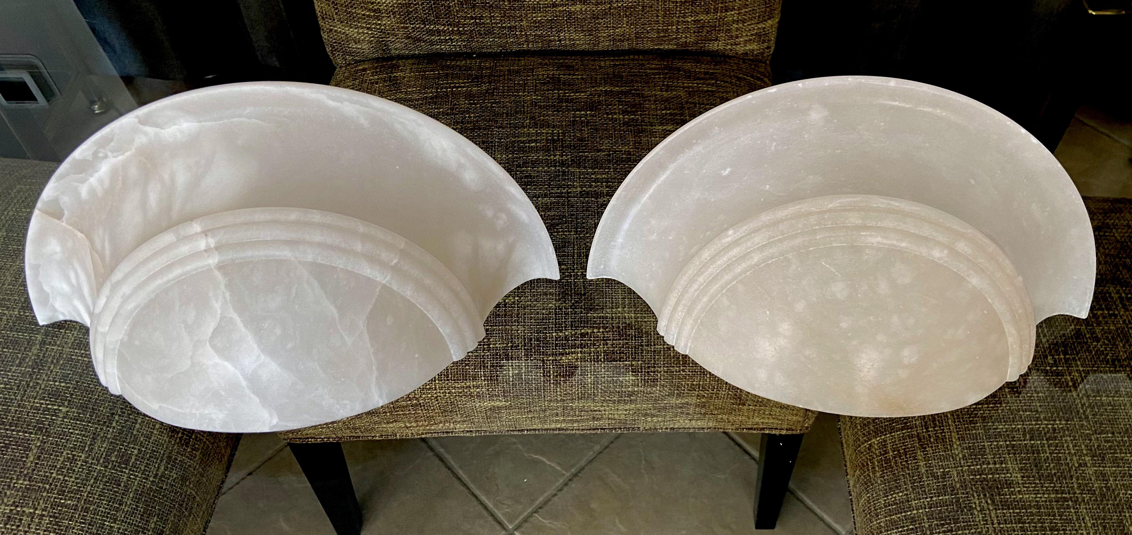 Pair Half Moon Alabaster Wall Sconces 1