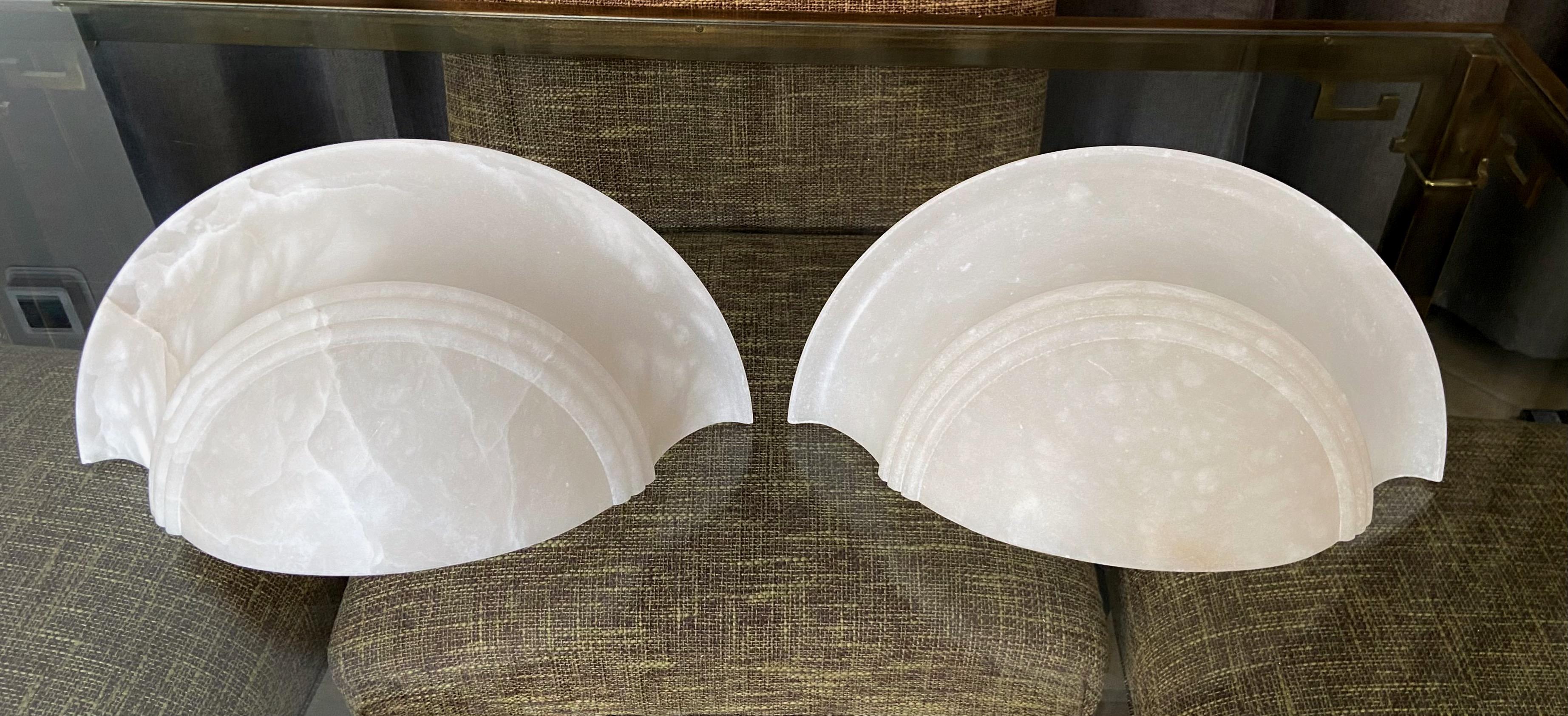 Pair Half Moon Alabaster Wall Sconces 8