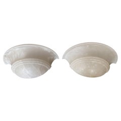 Pair Half Moon Alabaster Wall Sconces