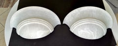 Pair Half Moon Art Deco Style Alabaster Wall Sconces