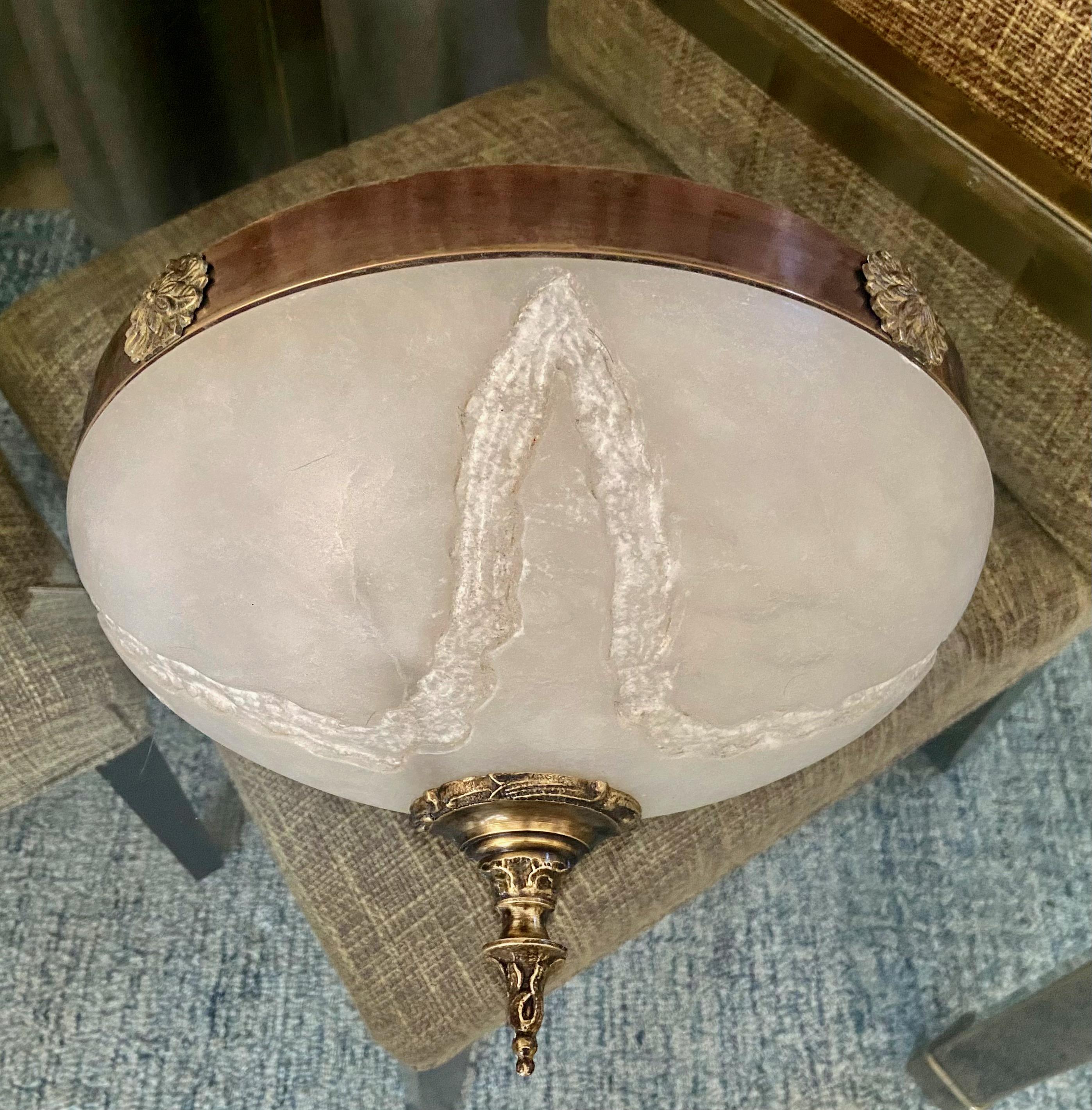 Pair Half Moon French XVI Alabaster Wall Sconces In Good Condition For Sale In Palm Springs, CA
