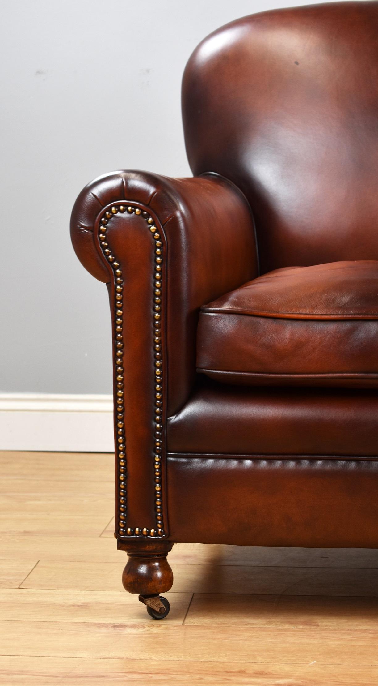 Other Pair of Han Dyed Honey Brown Leather Armchairs